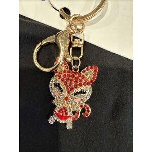 Bag Keychain Red Gold Fox Rhinestone Bag Charm Rhinestone Keyring NEW